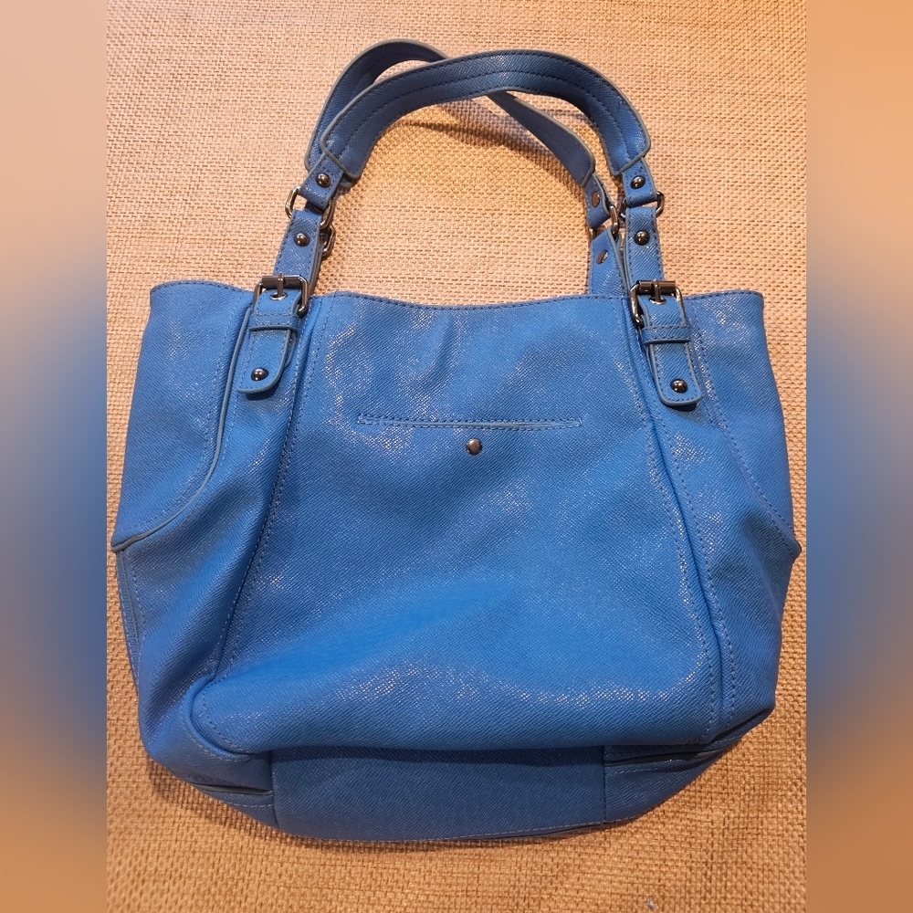 Nine West Blue Textured Shoulder Bag | Double Zip Pocket Tote - Picture 3 of 7
